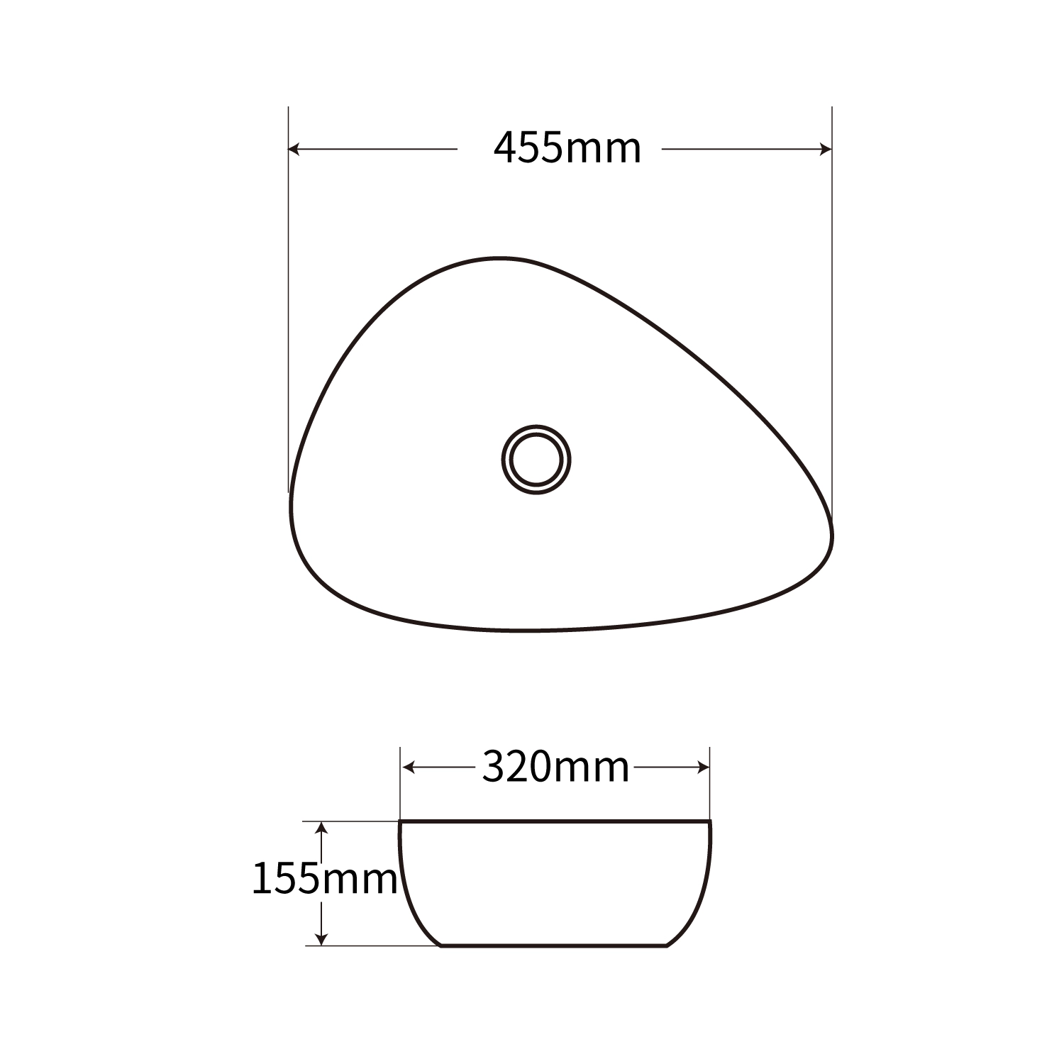 dimension figure of irregular shape ceramic vessel sink